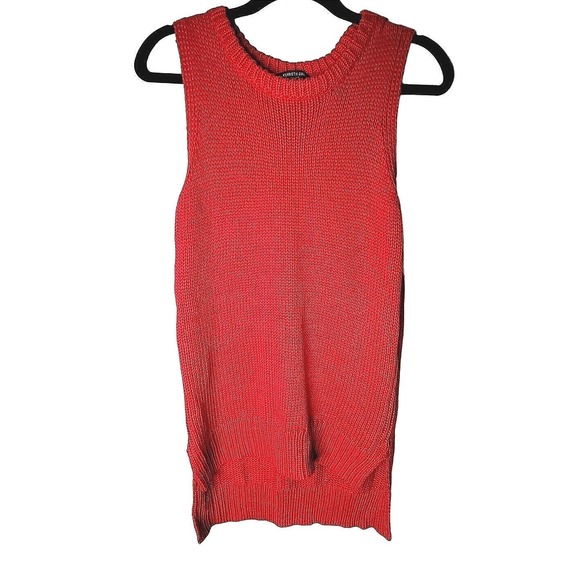 Kenneth Cole Sweater Vest M Deep Orange Sleeveless Knit Tank Hi-Low Hem Colorful - Picture 1 of 9